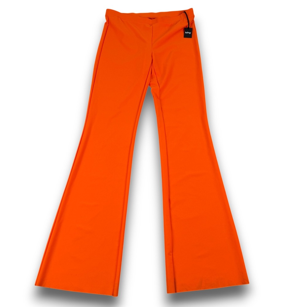 khy Kylie Jenner Flare Leg Pants Womens M Orange High Waisted Stretch Athleisure